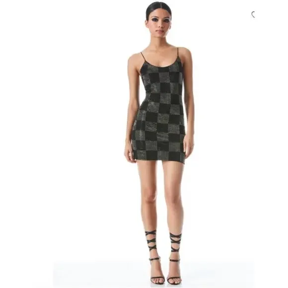 Alice and Olivia Nelle Embellished Rhinestone Mini Dress Black Size 2 NWT